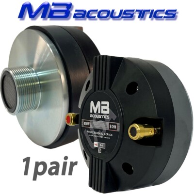 2 Titanium Compression Drivers 900W, 34mm VC, 8Ω, 1-3/8'' Screw-On Horn Tweeters