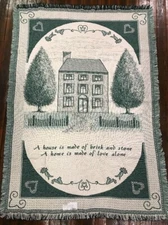 Saltbox House Primitive Home Made of Love Seafoam Sage Green Throw Blanket NOS