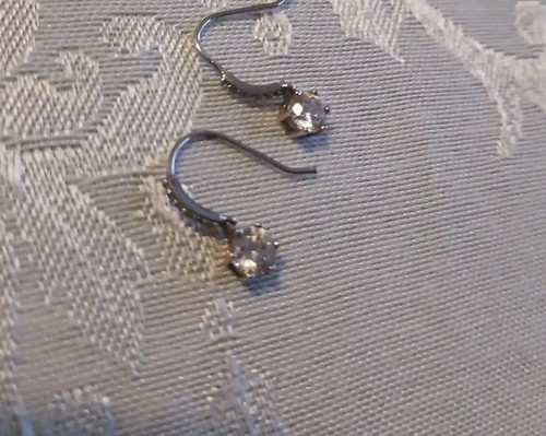 Vintage SU CZ 925 Sterling Silver Earrings .75" (6mm CZ) Hook Closure (Estate) - Picture 3 of 5