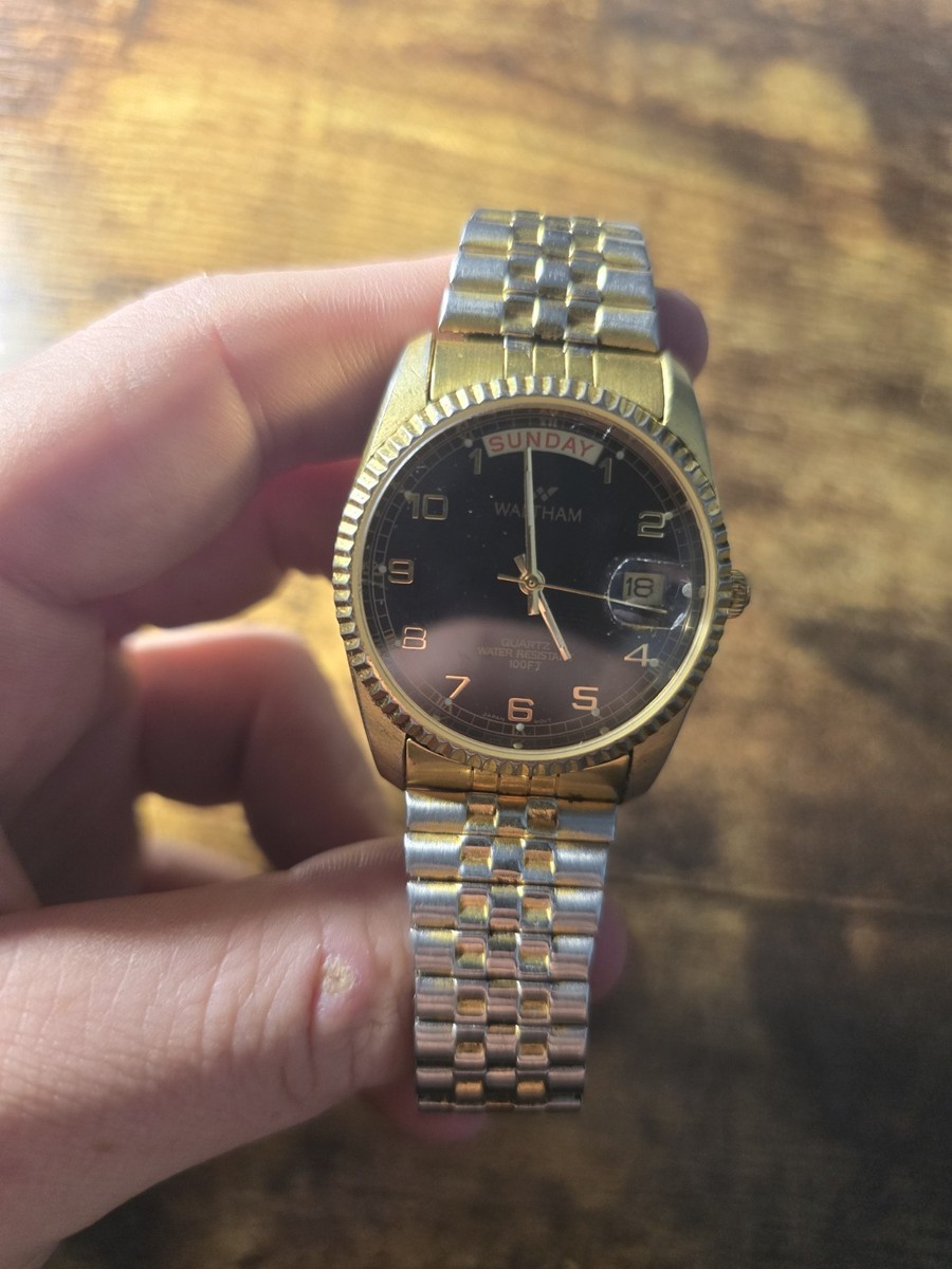 Vintage Mens Waltham Presidential Style Day-Date Wristwatch Gold