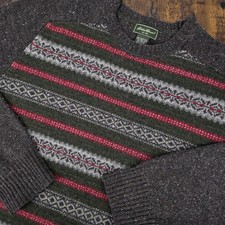 Eddie Bauer Sweater Nordic Fair Isle Brown Wool Camel Blend Pullover Mens XL