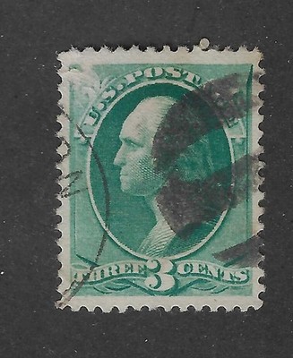アメリカ合衆国 3セント 使用済み切手 ワシントン US Scott # 207, 3 cents blue green Washington bank note,1881, XF+