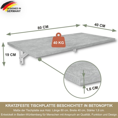 Wandklapptisch 80x40 Esstisch Küchentisch Schreibtisch Klapptisch Wand Tisch - Bild 20 von 22