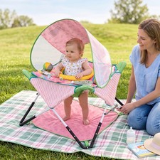 Foldable Portable Baby Jumper Interactive Toys 3 Adjustable Heights Canopy