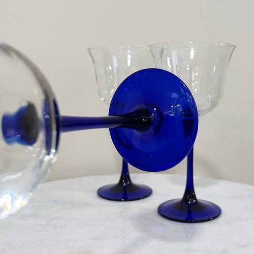 Vtg Set Of 3 American Blue by Cristal D'arques Durand Water Goblet Wine Glass 7” - Picture 6 of 6