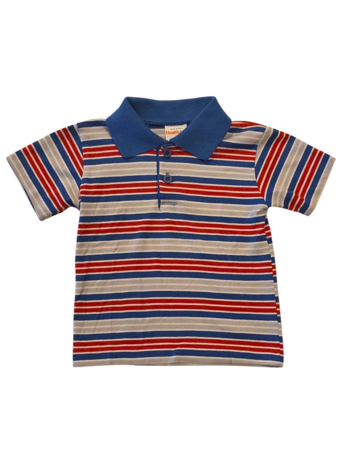 Vintage Health-Tex Toddler Polo Shirt 3T USA Red Blue Gray Striped 80s 90s