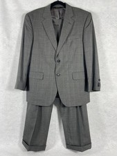Jos A Bank 2PC Pant Suit Mens 42S Gray 100 Wool Plaid