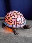 Brass Bronze Tiffany Style Turtle Accent Lamp Night Light Stained Glass Vintage