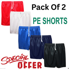 PACK OF 2 KIDS PE SHORTS BOYS GIRLS UNISEX SCHOOL CHILDREN SHADOW STRIPE SPORTS