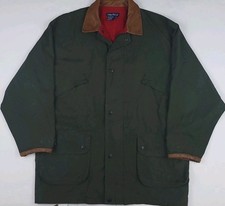Vintage 90s Nautica Lined Cotton Field Jacket Leather Trim Utility Cargo Green L