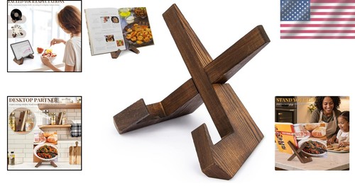 Durable Multi-Functional Wooden Cookbook Holder for Rustic Kitchen Counters - Picture 2 of 9
