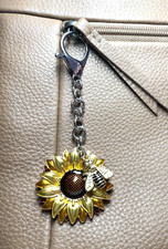 4 1/2" Drop Sunflower  Honey Bee Pendant Purse Charm