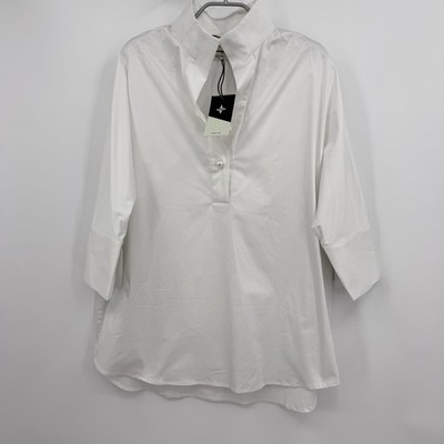 Tuckernuck White Willow Blouse sz M NWT Collared Cotton Stretch Poplin Top