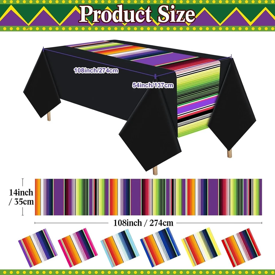 Conjunto de 12 peças de plástico mexicano corredor de mesa e toalha de mesa Fiesta Cinco De Mayo 1... - Imagem 4 de 4