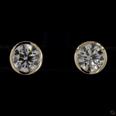3,00 ct runde im Labor gezüchtete Diamant-Ohrringe 14 K Gelbgold IGI-zertifiziert