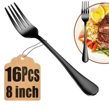 16 Piece Black Dinner Forks Set, Food-Grade Stainless Steel Silverware Forks,...