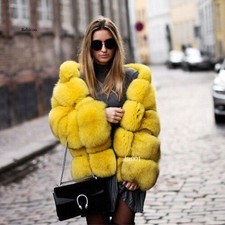 Fashion Womens Warm Fur Jacket Hood Spliced Faux Fox Fur Winter Parka Sz