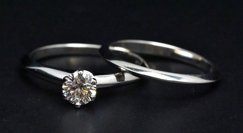 TIFFANY & CO Platinum 0.55ct Round Solitaire Diamond Wedding Ring Set