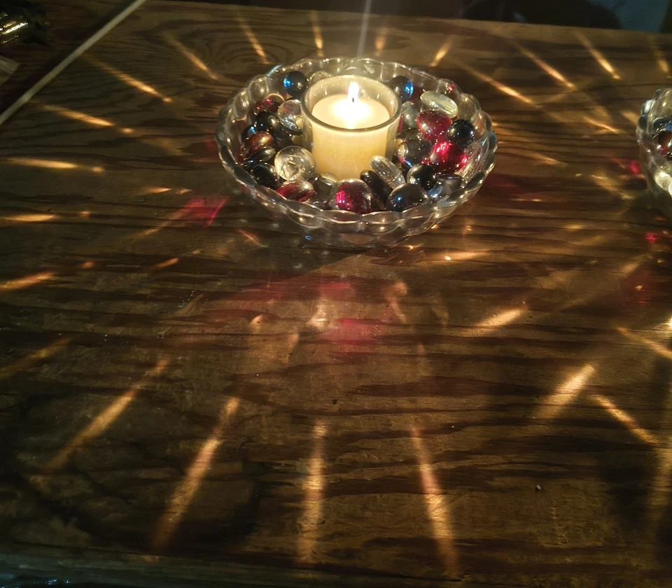 2 cuencos de cristal vintage piedras de vidrio hechos a mano candelabro centros de mesa  Foto 2 de 4