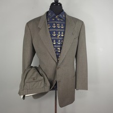 Vintage Giorgio Armani Suit Mens 44L 36W Brown Herringbone Wool Camel Italy 90s