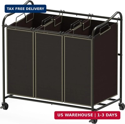 Simple Houseware Heavy Duty 3-Bag Laundry Sorter Rolling Cart, Bronze