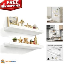 Set of 2 Rustic Wood Floating Shelves - 17 Inch Wall Mounted Storage Solution