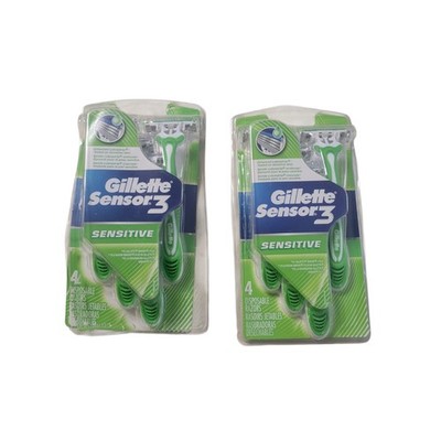 Mens Gillette Sensor3 Sensitive Disposable Razor 8 Razors Total 2 Packs Of 4
