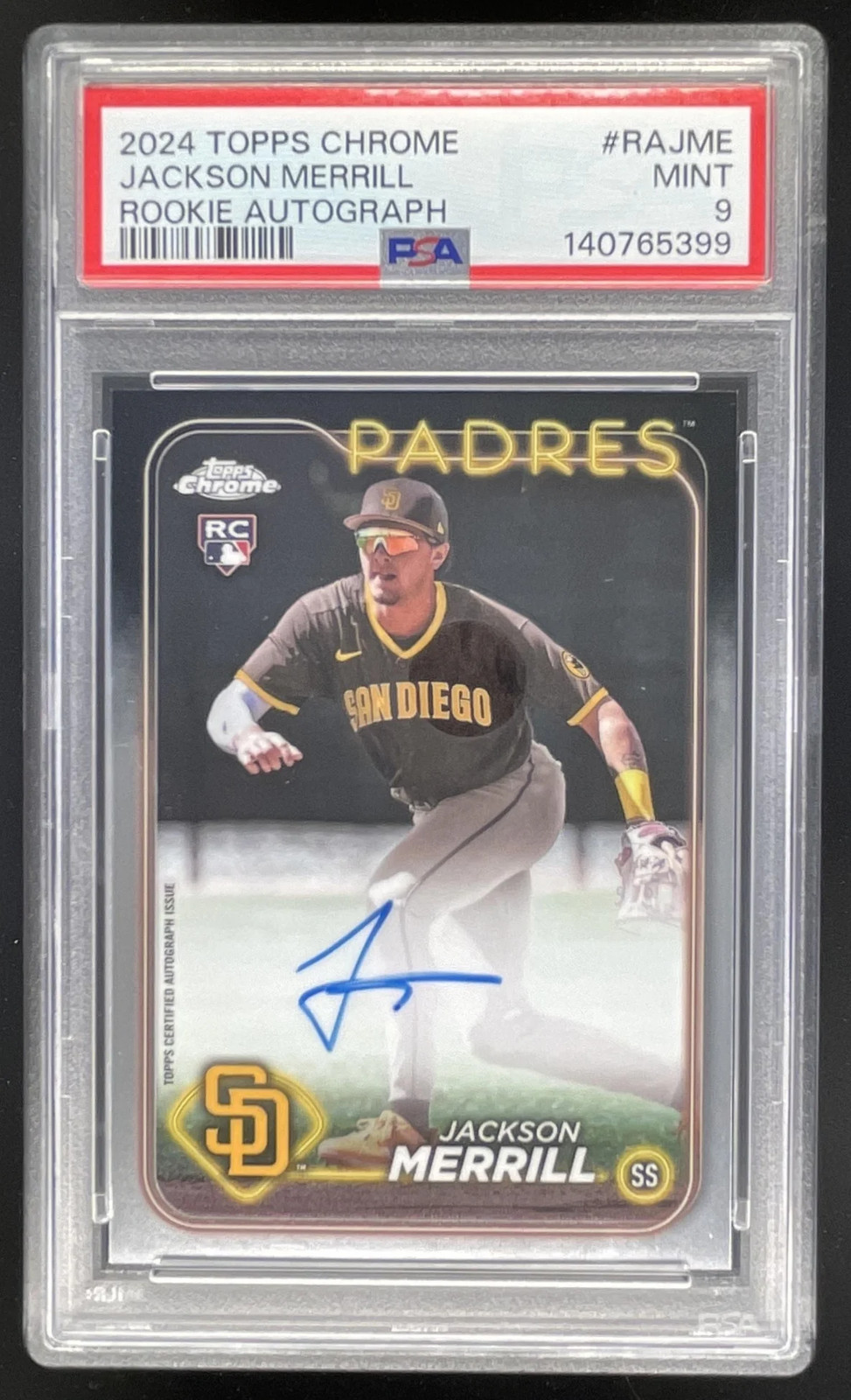2024 Topps Chrome Rookie Autographs #RA-JME Jackson Merrill RC Auto PSA 9