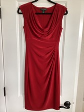 Lauren Ralph Lauren Dress Women's Sz 4 Red Faux Ruched Wrap Cocktail Wedding