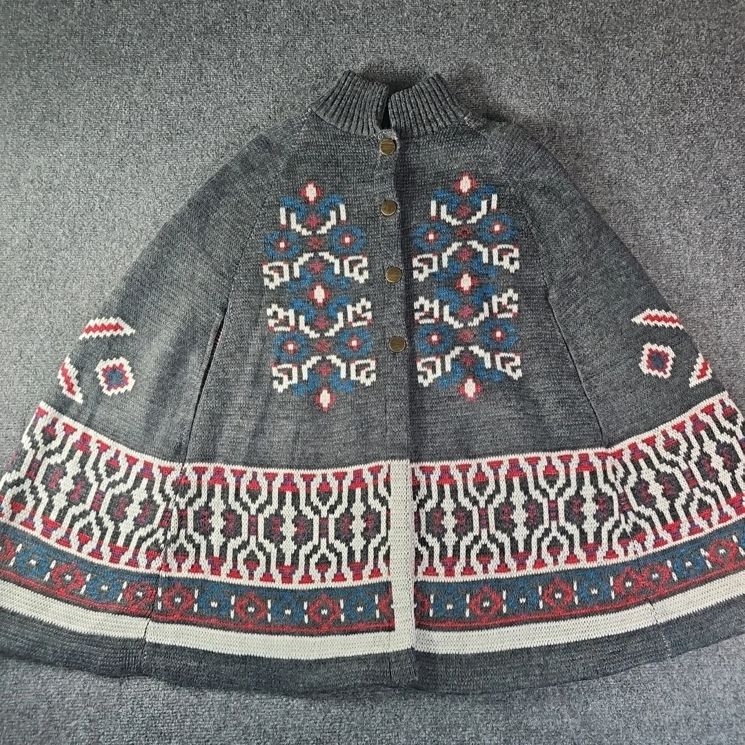 VINTAGE Sturbridge Roosevelt Cardigan Womens Aztec Gray Poncho Sweater Boho 70s