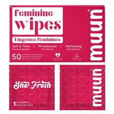Muun Feminine Wipes Flushable - 50 Counts Individual Vaginal Ph...