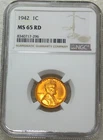 1942 P Lincoln Cent NGC MS65RD Bright Red with Superb Luster, PQ #Q311N