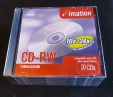 New Imation CD-RW 10x-24x Compatible 650Mb/74Min 10 CD Pack - Sealed