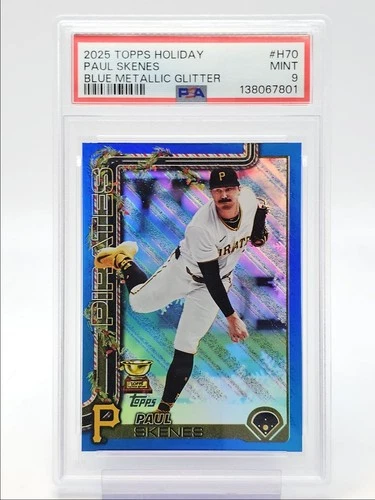 PAUL SKENES 2025 TOPPS HOLIDAY GOLD CUP BLUE METALLIC GLITTER PSA 9 Q4567