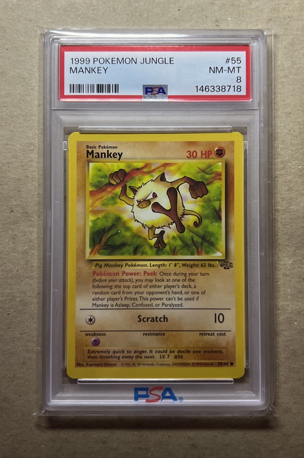 1999 Pokemon Jungle Mankey #55/64 PSA 8