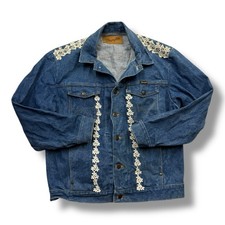 Vintage 90s Wrangler Denim Lace Accented Jacket 44 USA Made Hippie