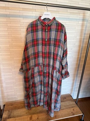 ICHI Antiquites Antiquit S Plaid Shirt Dress Long Sleeve Red Made in Japan