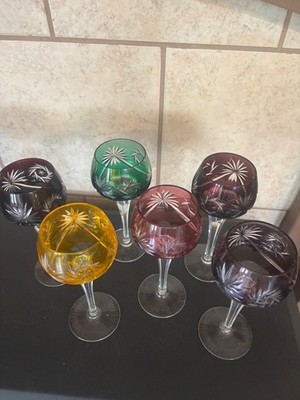 SET OF 6 VINTAGE BOHEMIAN CUT TO CLEAR WINE  GLASSES Set of Six