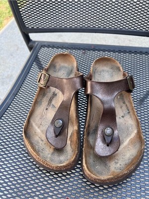 Birkenstock Brown Leather Thong Sandals with Buckle Size 6.5