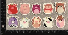 Lot of 10 Assorted Glow In The Dark Squishmallow Cow Farm Cute Animal Stickers