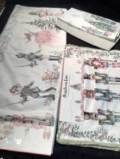 CHRISTMAS LANE Nutcracker Table runner, Placemats, kitchen towels pastel tones