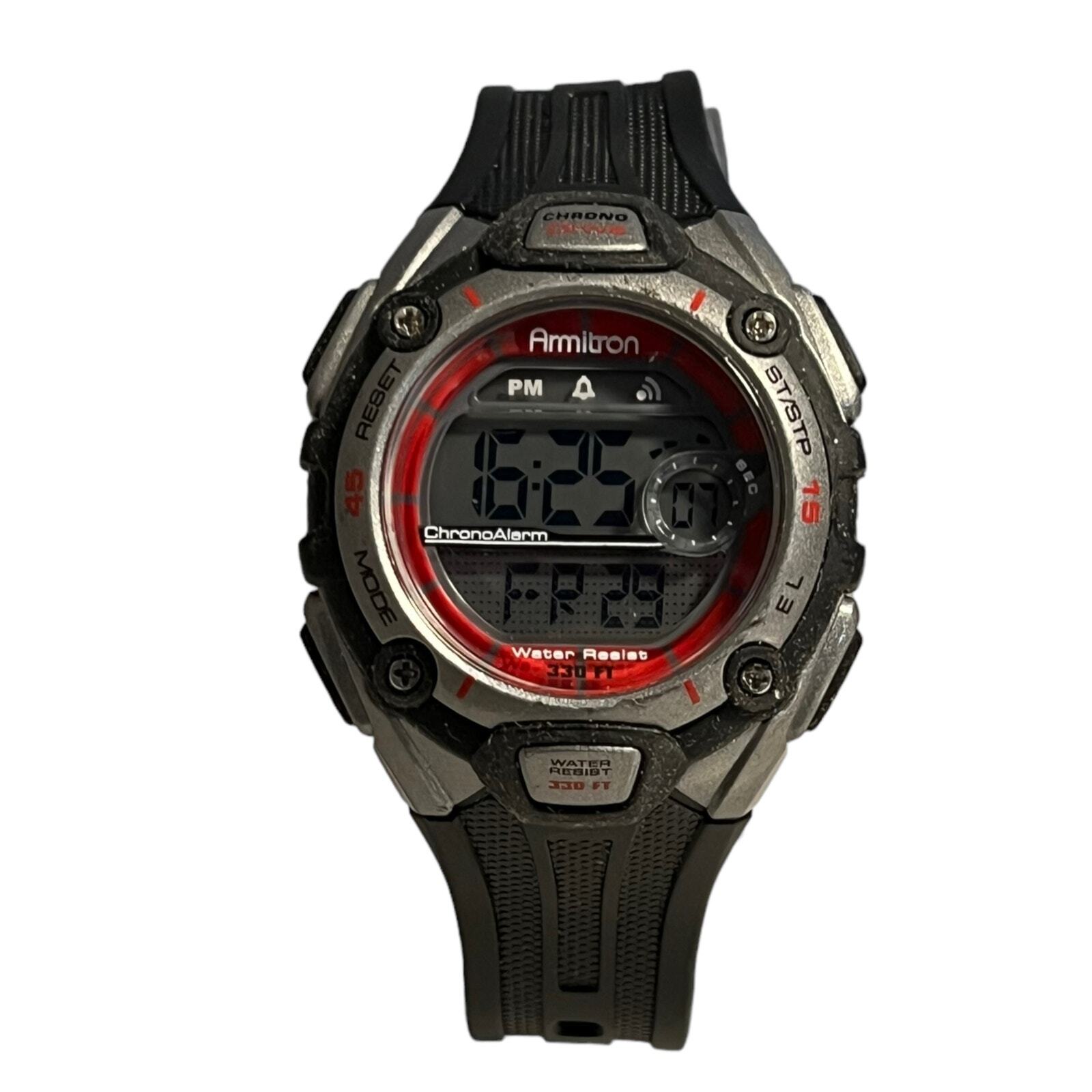 Armitron All Sport 45/6999  Black Red &Gray Digital WR100M Chrono Drive Watch