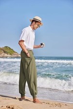 COOFANDY Men Hippie Harem Pants Baggy Linen Cotton Boho Yoga Pants Summer Beach