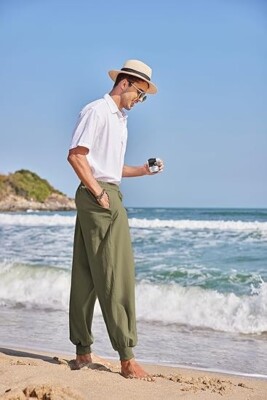 COOFANDY Men Hippie Harem Pants Baggy Linen Cotton Boho Yoga Pants Summer Beach