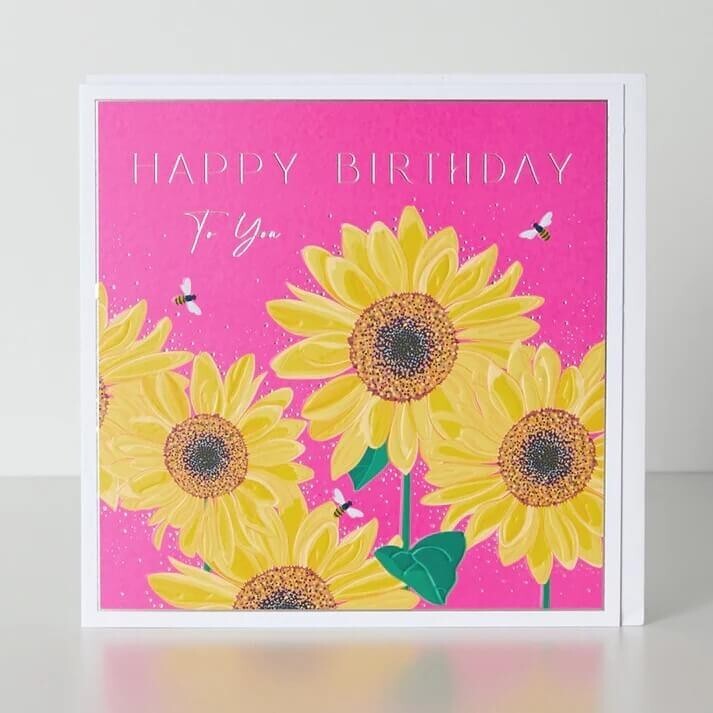 Pretty Birthday Card Lovely Floral Sunflower – Cute Embossed Greeting Card
