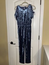 GB GIRLS BLUE CRUSHED VELVET JUMPER SIZE L SHORT SLEEVED BUTTON BACK