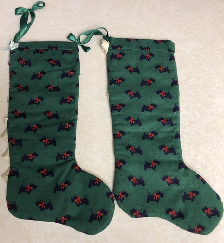Christmas Stockings Set Embellished Buttons Bows Lace Beads Green 16” NEW - Picture 8 of 12