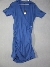 Monrow Dress Womens Small Blue Knit Wrap Super Soft Shirred Surplice Neck New