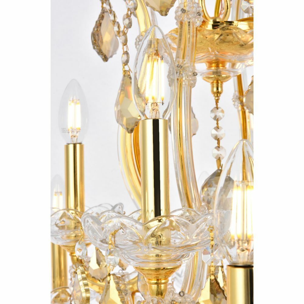 Golden Teak Crystal Chandelier Gold Frame Foyer or Dining Room 13 Light Fixture