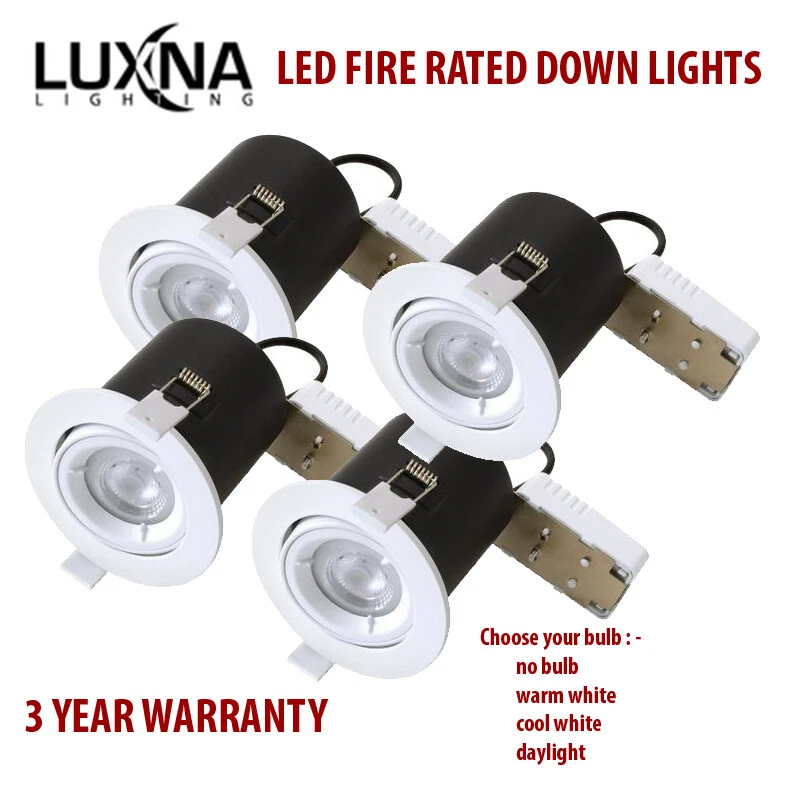 LUXNA LIGHTING 4 x Fire Rated Downlights Spot lights Ceiling Down light GU10 TILT RRP £32